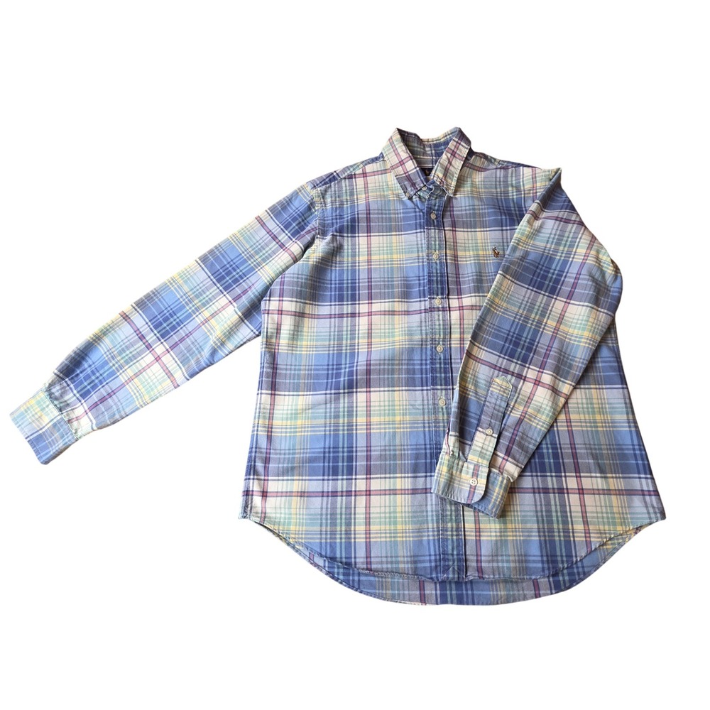 Polo Ralph Lauren Men's Large Blue Plaid Preppy Oxford Button Up Shirt